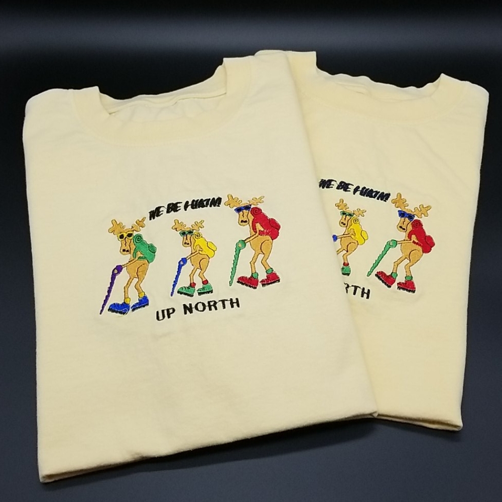 2 Matching Large "We Be Hikin! Up North" Michigan Funny Moose T-shirt's
